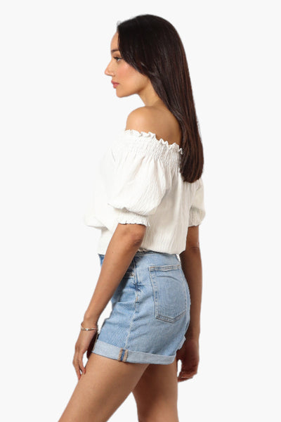 Urbanology Off Shoulder Tie Front Smock Blouse - White - Womens Shirts & Blouses - Fairweather