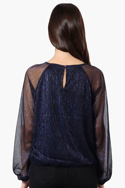 Limite Sheer Sleeve Lurex Keyhole Blouse - Navy - Womens Shirts & Blouses - Fairweather