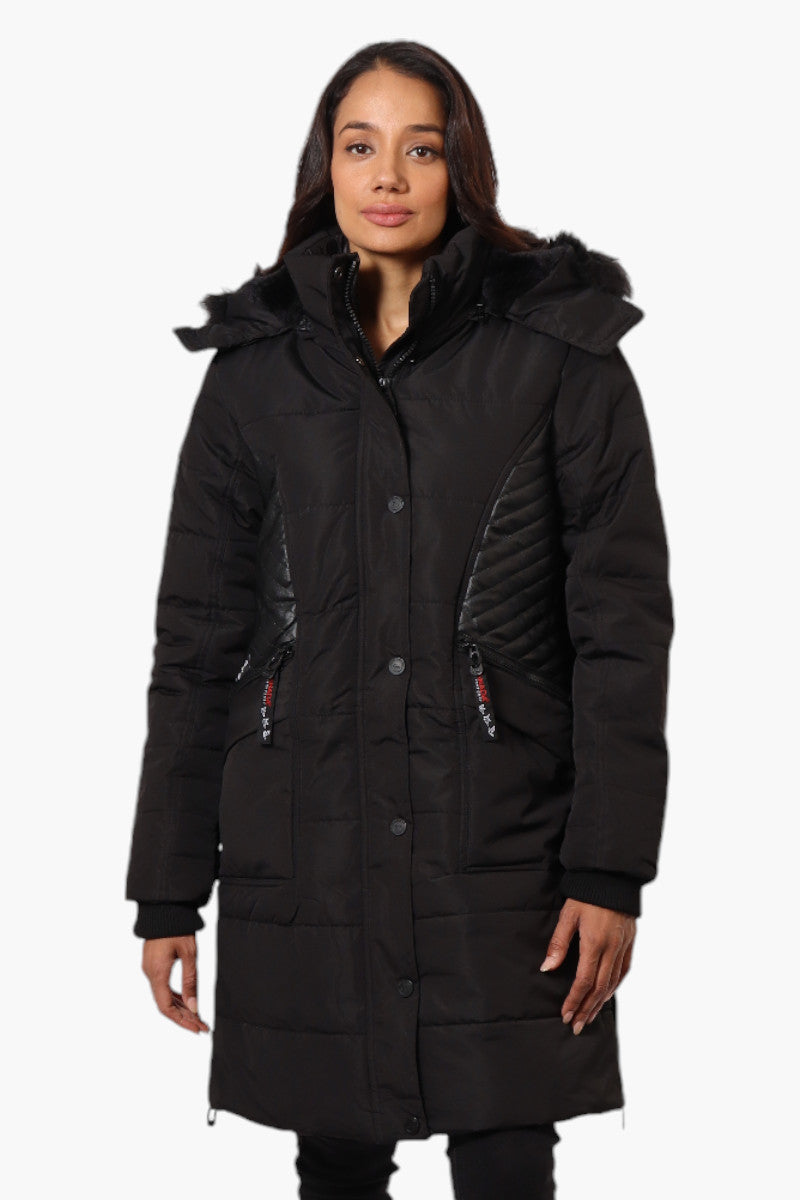 Canada Weather Gear Vegan Leather Insert Parka Jacket - Black - Womens Parka Jackets - Fairweather