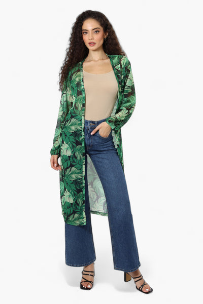 Limite Leaf Pattern Sheer Duster Cardigan - Green - Womens Cardigans - Fairweather