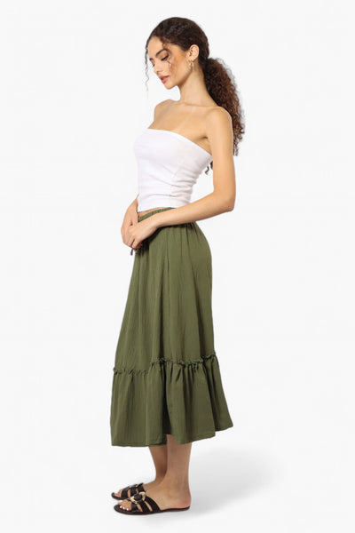 Urbanology Solid Tie Waist Tiered Skirt - Olive - Womens Skirts - Fairweather