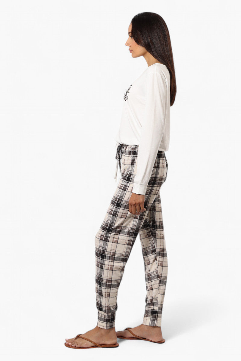 Canada Weather Gear Plaid Tie Waist Jogger Pajama Pants - Beige - Womens Pajamas - Fairweather