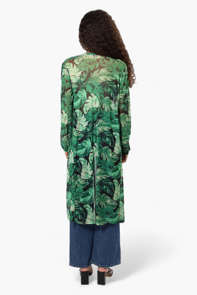 Limite Leaf Pattern Sheer Duster Cardigan - Green - Womens Cardigans - Fairweather