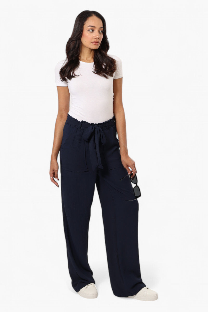 Urbanology Solid Belted Palazzo Pants - Navy - Womens Pants - Fairweather