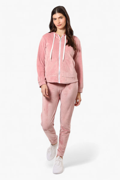 Mikk Hooded Velour Plush Pajama Top - Pink - Womens Pajamas - Fairweather