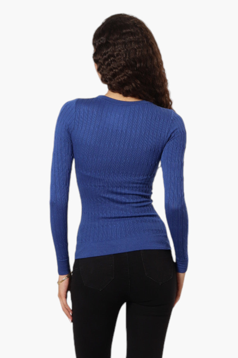 Magazine Solid Ribbed Crewneck Long Sleeve Top - Blue - Womens Long Sleeve Tops - Fairweather