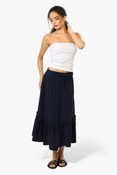 Urbanology Solid Tie Waist Tiered Skirt - Navy - Womens Skirts - Fairweather