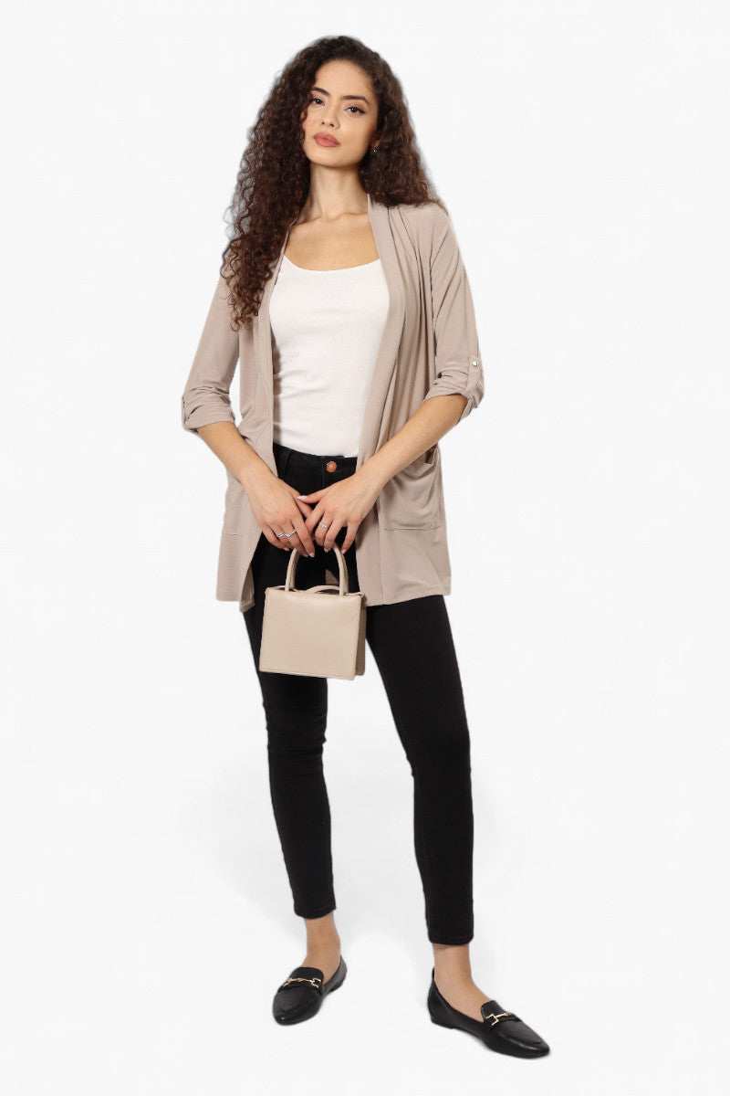 International INC Company Roll Up Sleeve Open Wrap Cardigan - Beige - Womens Cardigans - Fairweather