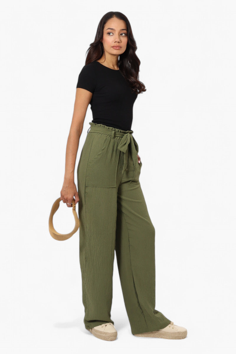 Urbanology Solid Belted Palazzo Pants - Green - Womens Pants - Fairweather