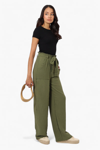 Urbanology Solid Belted Palazzo Pants - Green - Womens Pants - Fairweather