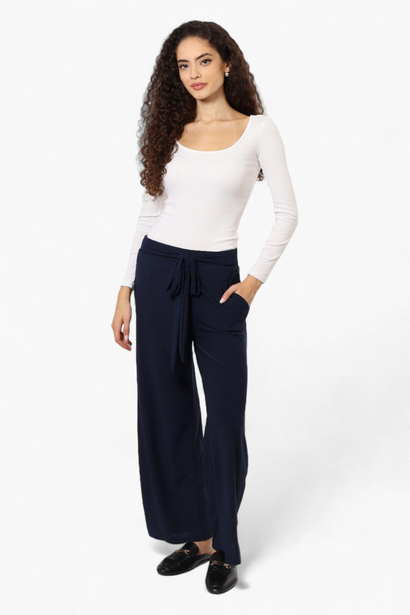 International INC Company Solid Belted Palazzo Pants - Navy - Womens Pants - Fairweather