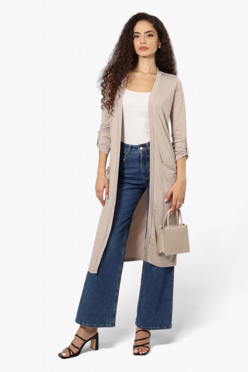 International INC Company Roll Up Sleeve Duster Cardigan - Beige - Womens Cardigans - Fairweather