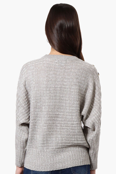 International INC Company Button Shoulder Pullover Sweater - Grey - Womens Pullover Sweaters - Fairweather