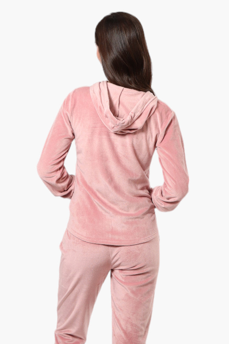 Mikk Hooded Velour Plush Pajama Top - Pink - Womens Pajamas - Fairweather