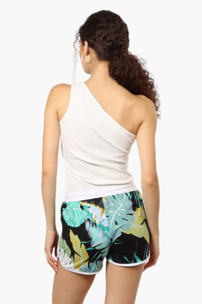 Mikk Leaf Pattern Tie Waist Dolphin Shorts - Black - Womens Shorts & Capris - Fairweather