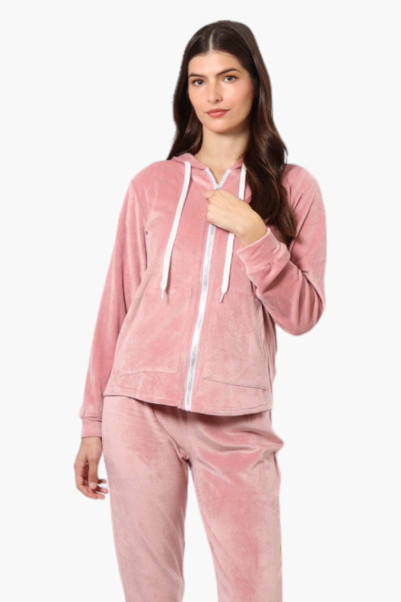 Mikk Hooded Velour Plush Pajama Top - Pink - Womens Pajamas - Fairweather