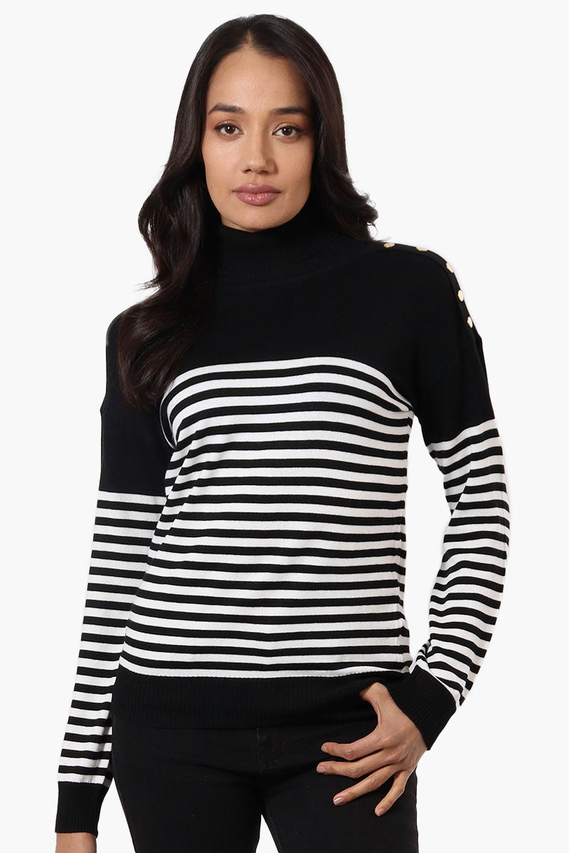 International INC Company Striped Turtleneck Pullover Sweater - Black - Womens Pullover Sweaters - Fairweather