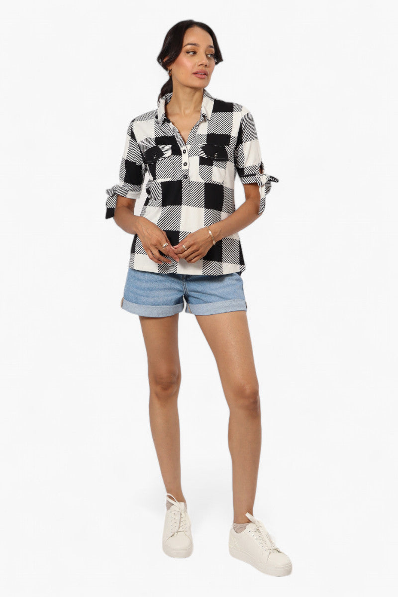 Urbanology Plaid Tie Sleeve Shirt - Black - Womens Shirts & Blouses - Fairweather