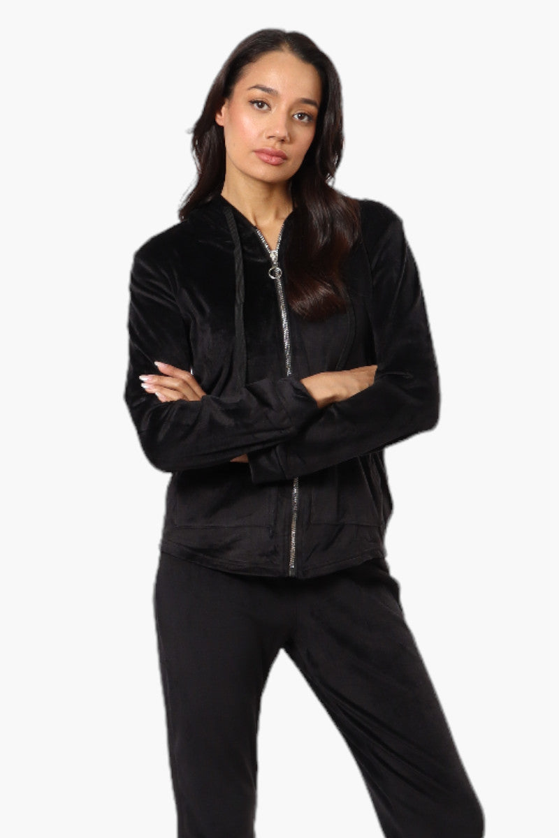 Mikk Hooded Velour Plush Pajama Top - Black - Womens Pajamas - Fairweather