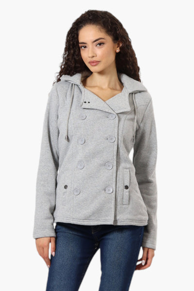 Fahrenheit Sherpa Lined Hood Double Breasted Lightweight Jacket - Grey - Womens Lightweight Jackets - Fairweather