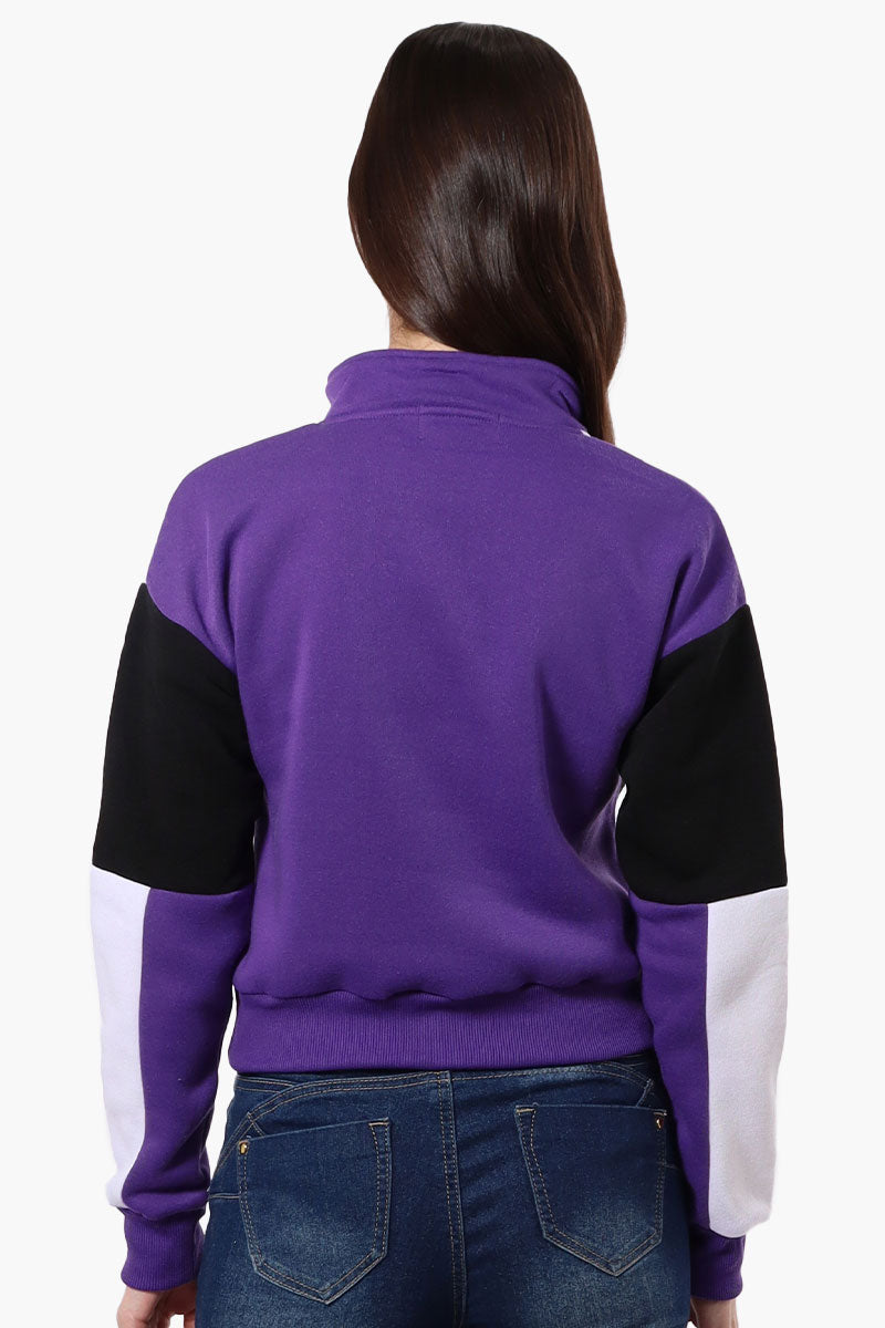 New Look Colour Block 1/4 Zip Sweatshirt - Purple - Womens Hoodies & Sweatshirts - Fairweather