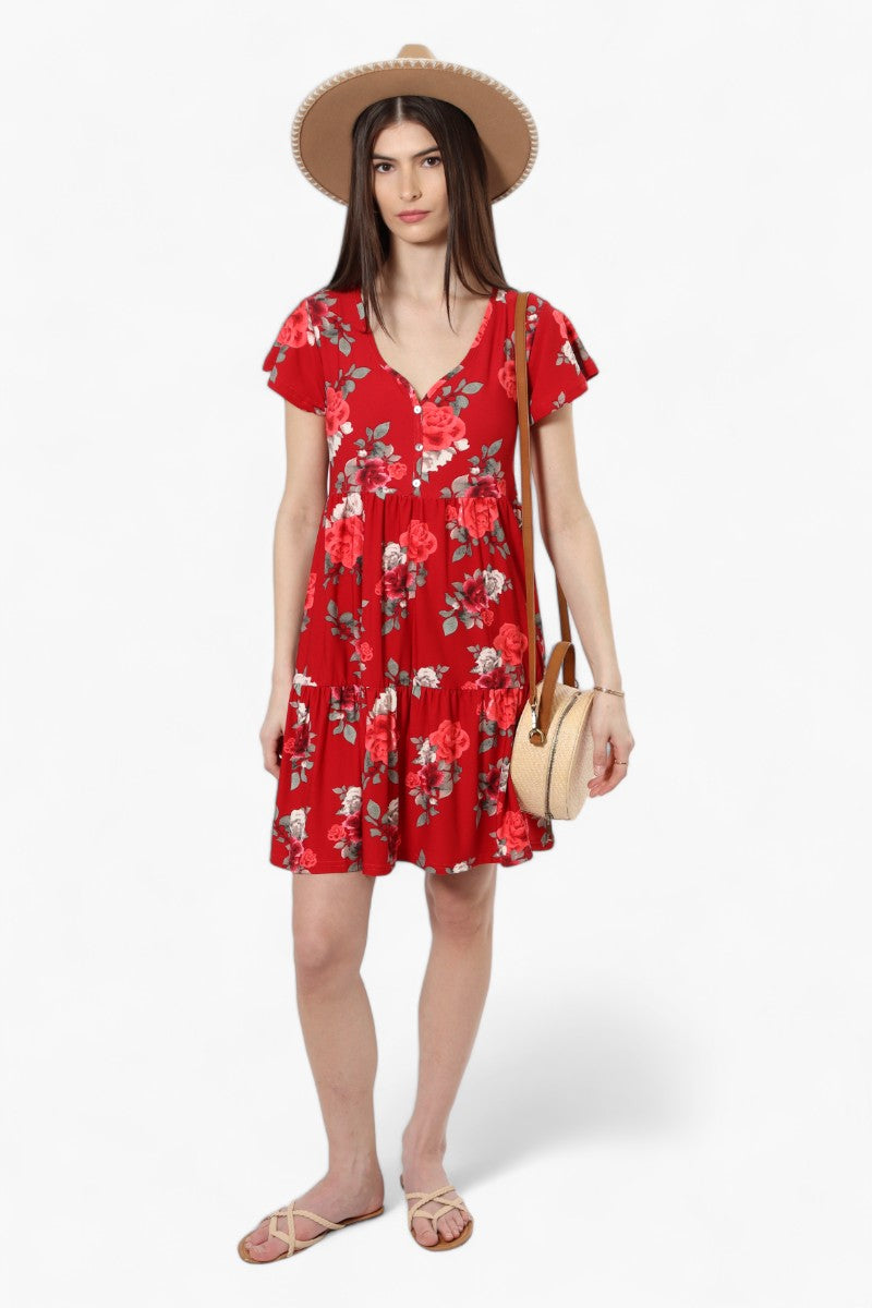 Beechers Brook Floral Button Down Day Dress - Red - Womens Day Dresses - Fairweather