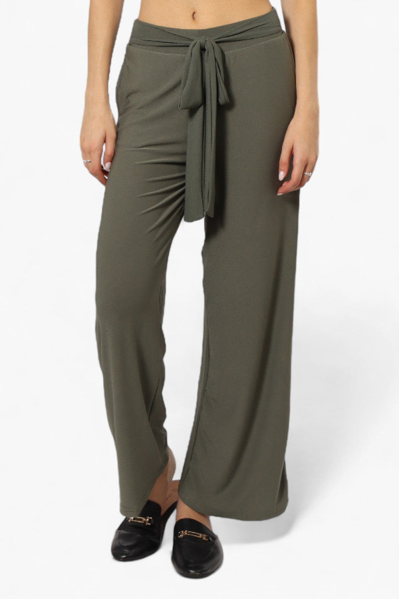 International INC Company Solid Belted Palazzo Pants - Olive - Womens Pants - Fairweather