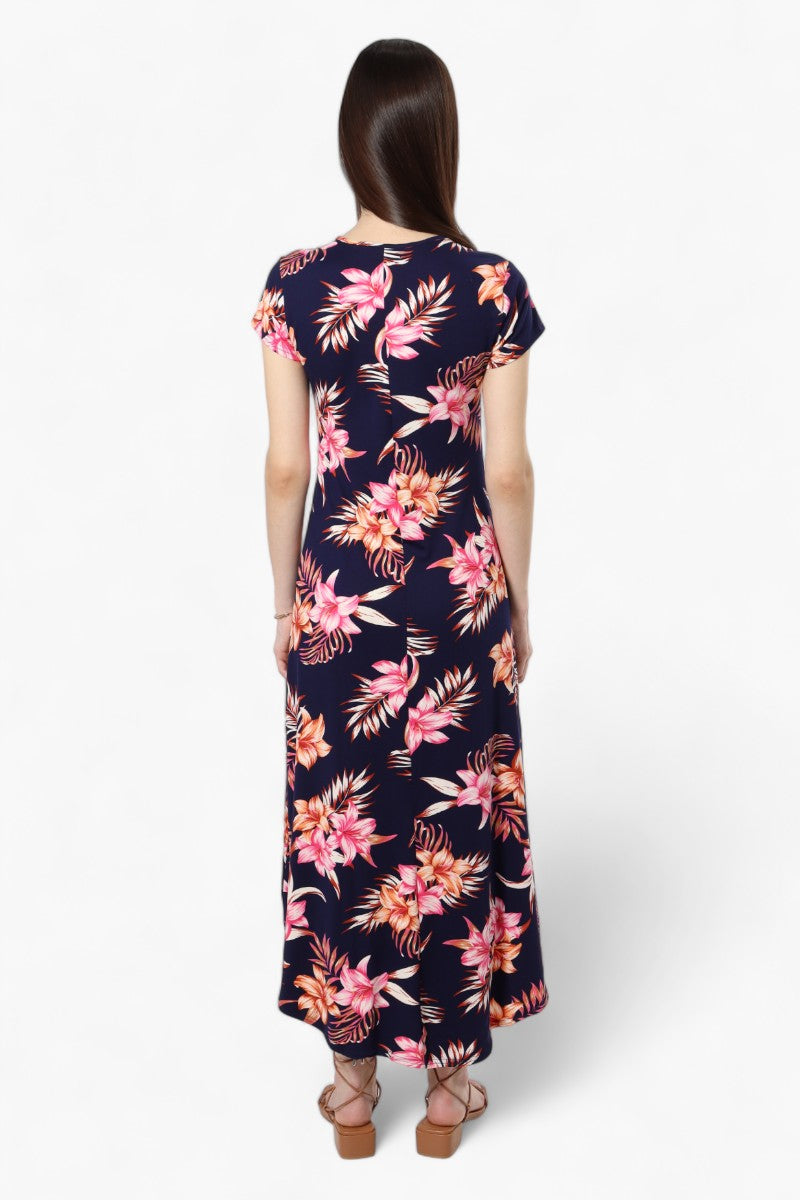 International INC Company Floral High Low Maxi Dress Navy