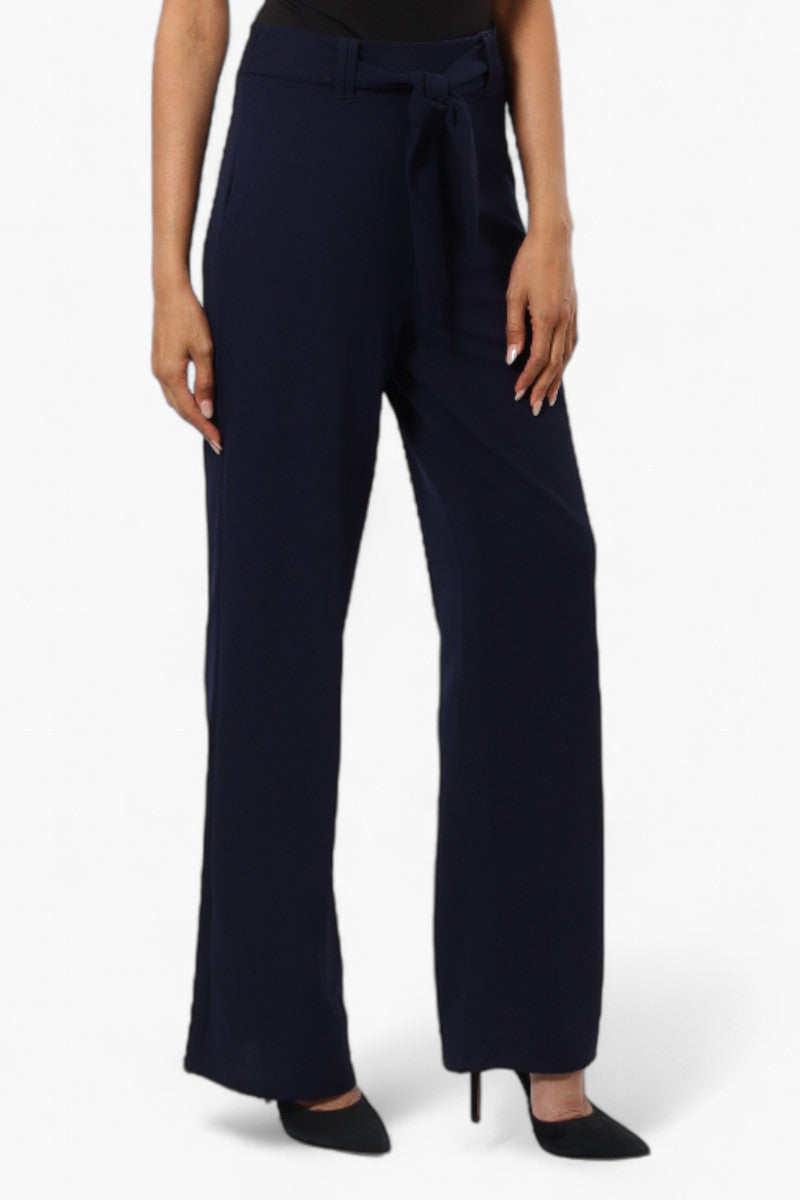 Limite Solid Belted Pants - Navy - Womens Pants - Fairweather