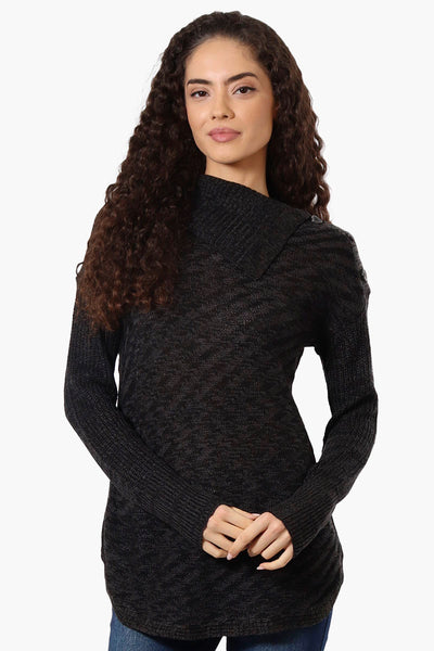 Beechers Brook Shoulder Button Split Neck Pullover Sweater - Black - Womens Pullover Sweaters - Fairweather