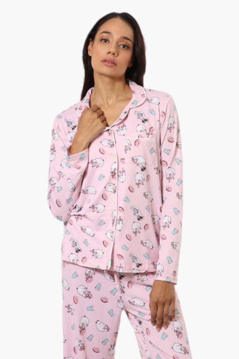 Canada Weather Gear Pug Pattern Button Down Pajama Top - Pink - Womens Pajamas - Fairweather