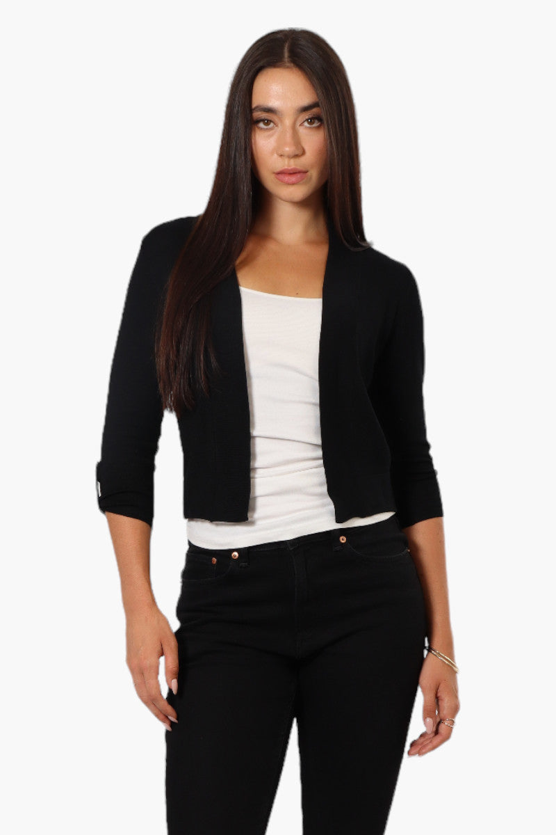 Impress Roll Up Sleeve Open Shrug Cardigan - Black - Womens Cardigans - Fairweather