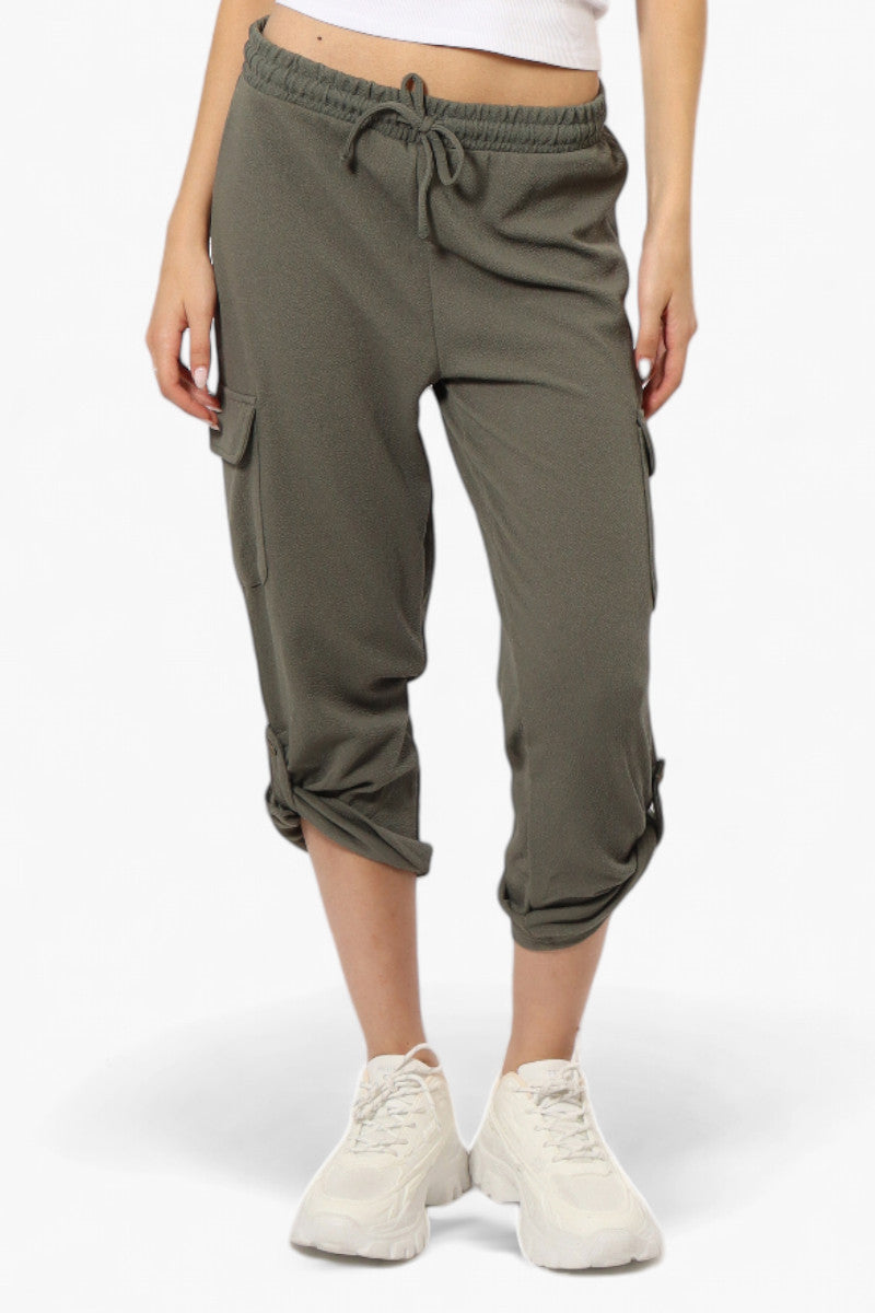 Impress Solid Tie Waist Cargo Pants - Olive - Womens Pants - Fairweather