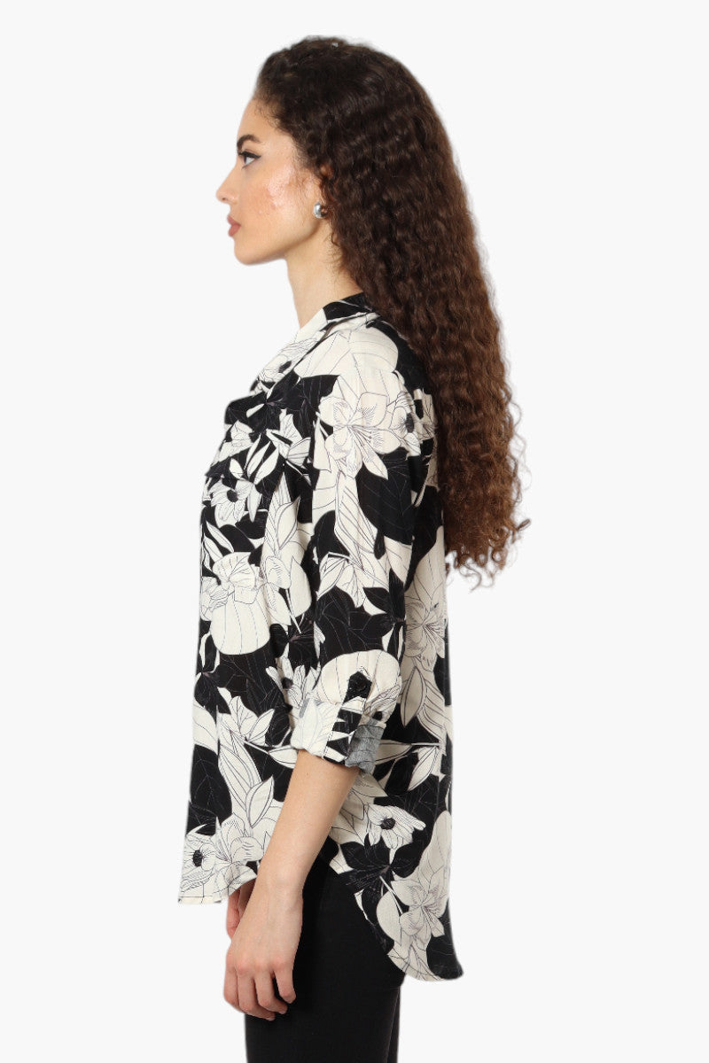 Beechers Brook Floral Roll Up Sleeve Blouse - Black - Womens Shirts & Blouses - Fairweather