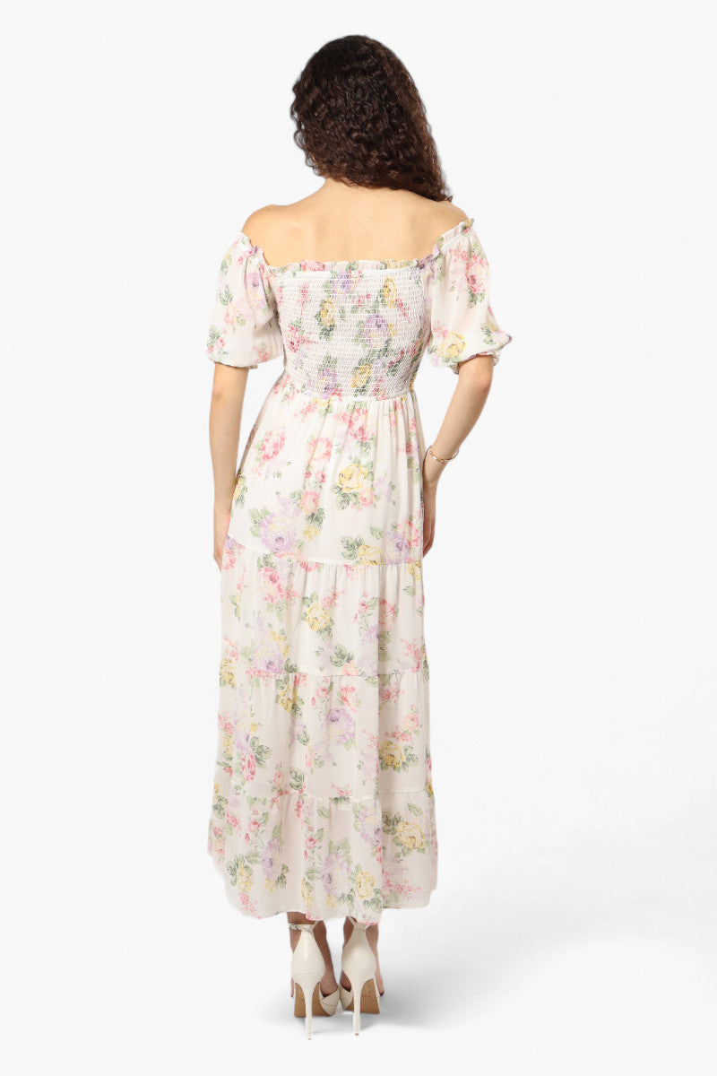 Limite Floral Tiered Puff Sleeve Maxi Dress - White - Womens Maxi Dresses - Fairweather