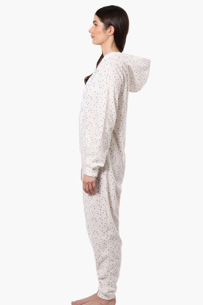 Cuddly Canuckies Hooded Dotted Pattern Onesie - White - Womens Onesies - Fairweather