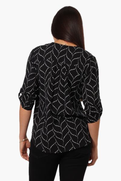 Beechers Brook Patterned Roll Up Sleeve Shirt - Black - Womens Shirts & Blouses - Fairweather