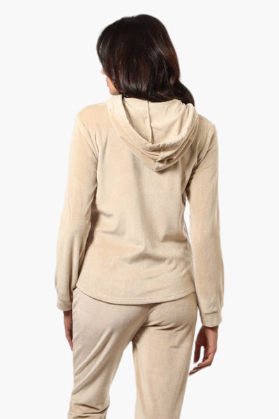 Mikk Hooded Velour Plush Pajama Top - Beige - Womens Pajamas - Fairweather