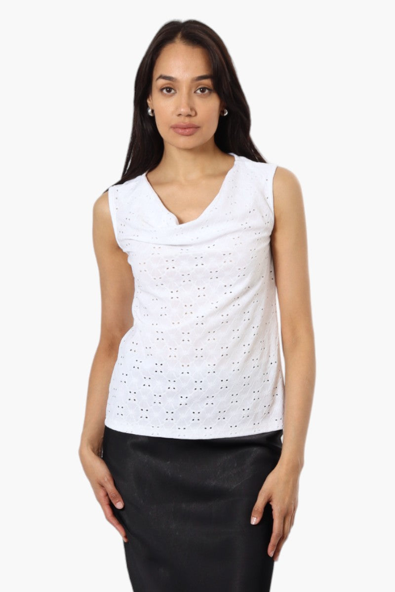 Urbanology Knit Eyelet Cowl Tank Top - White - Womens Tees & Tank Tops - Fairweather