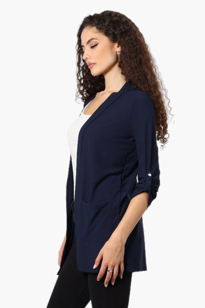 International INC Company Roll Up Sleeve Open Wrap Cardigan - Navy - Womens Cardigans - Fairweather