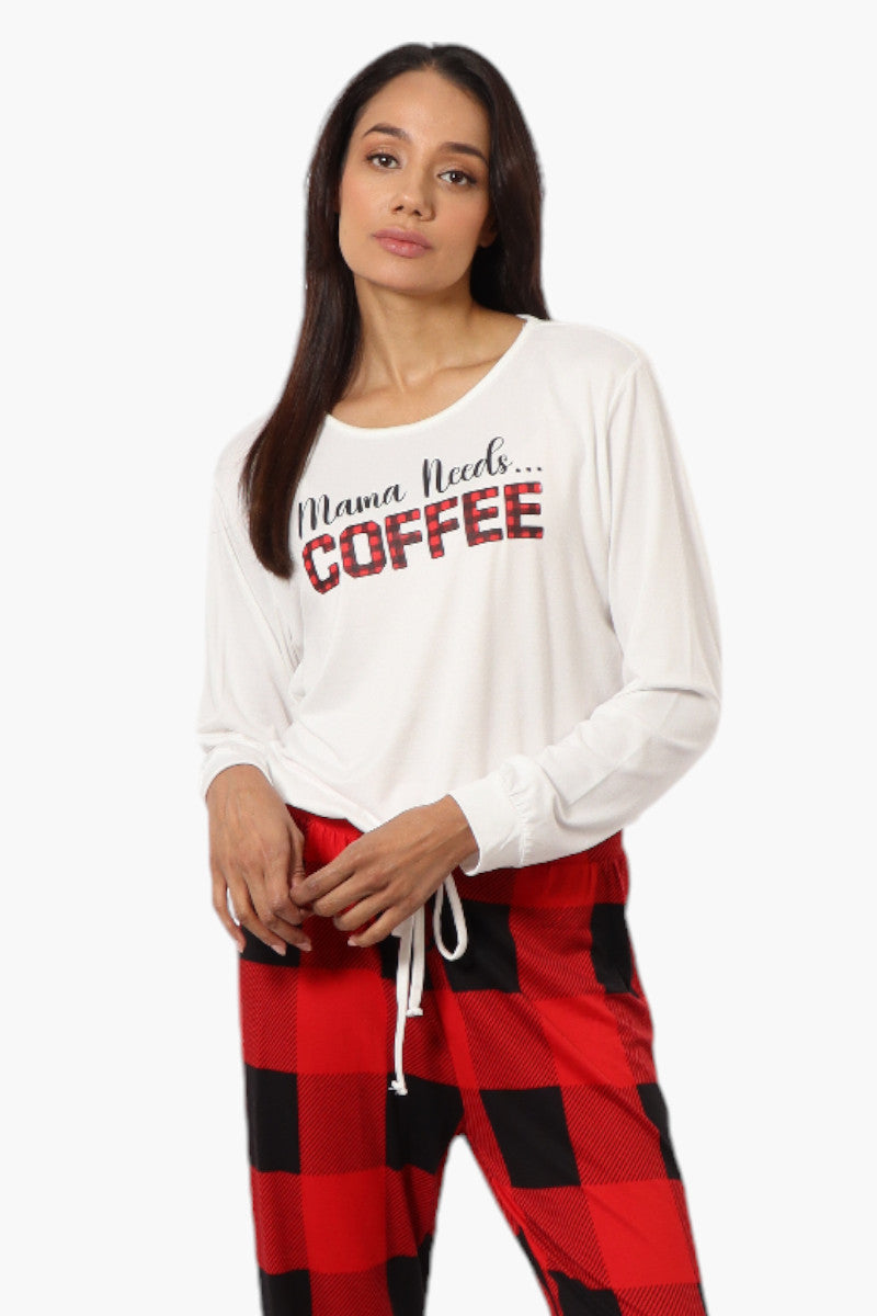 Canada Weather Gear Coffee Print Drawstring Pajama Top - White - Womens Pajamas - Fairweather