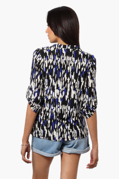 Beechers Brook Patterned Roll Up Sleeve Blouse - Black - Womens Shirts & Blouses - Fairweather