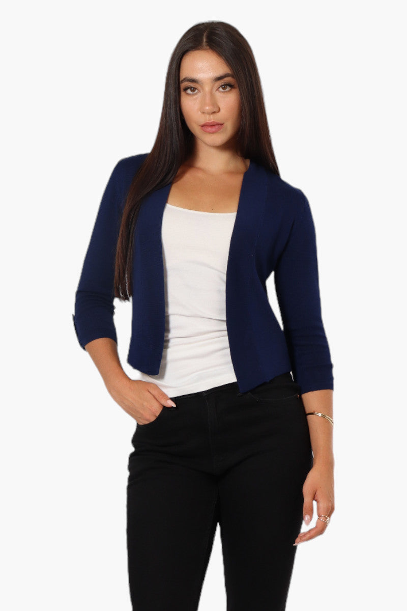 Impress Roll Up Sleeve Open Shrug Cardigan - Navy - Womens Cardigans - Fairweather