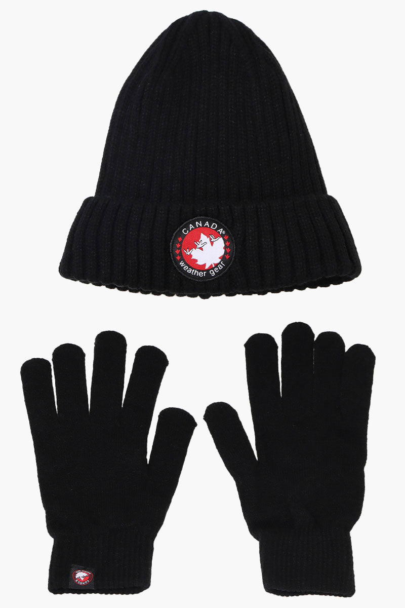 Canada Weather Gear Gloves Cuffed Beanie Hat Set - Black - Womens Hats - Fairweather