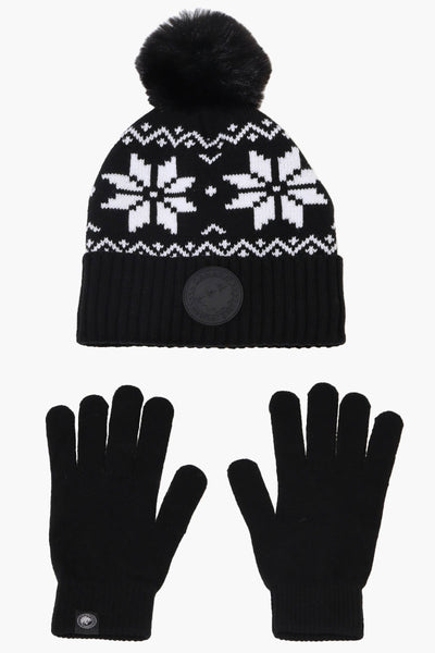 Canada Weather Gear Gloves Festive Pom Pom Hat Set - Black - Womens Hats - Fairweather