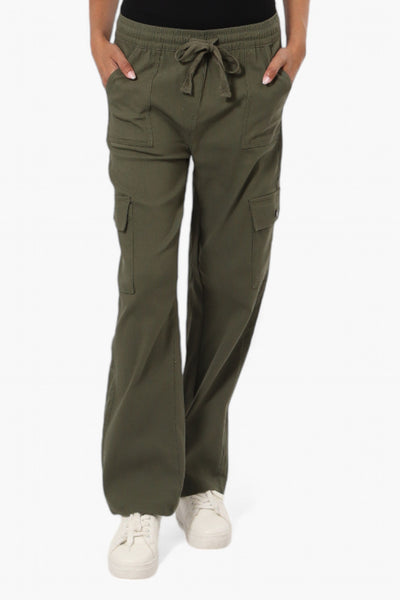 Urbanology Solid Tie Waist Cargo Pants - Olive - Womens Pants - Fairweather