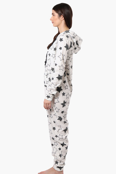 Cuddly Canuckies Hooded Star Pattern Onesie - White - Womens Onesies - Fairweather