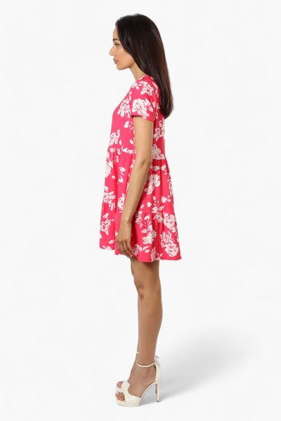 Majora Floral Tiered Short Sleeve Day Dress - Pink - Womens Day Dresses - Fairweather