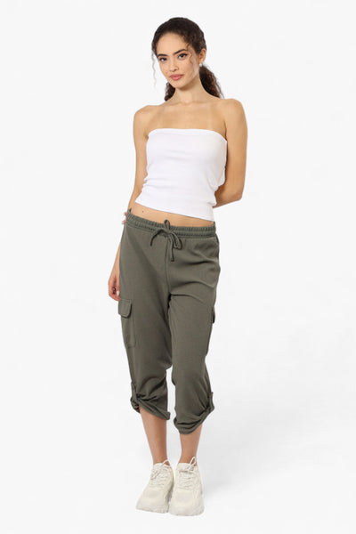 Impress Solid Tie Waist Cargo Pants - Olive - Womens Pants - Fairweather