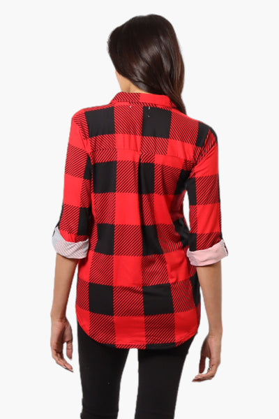 Urbanology Plaid Roll Up Sleeve Button Up Shirt - Red - Womens Shirts & Blouses - Fairweather